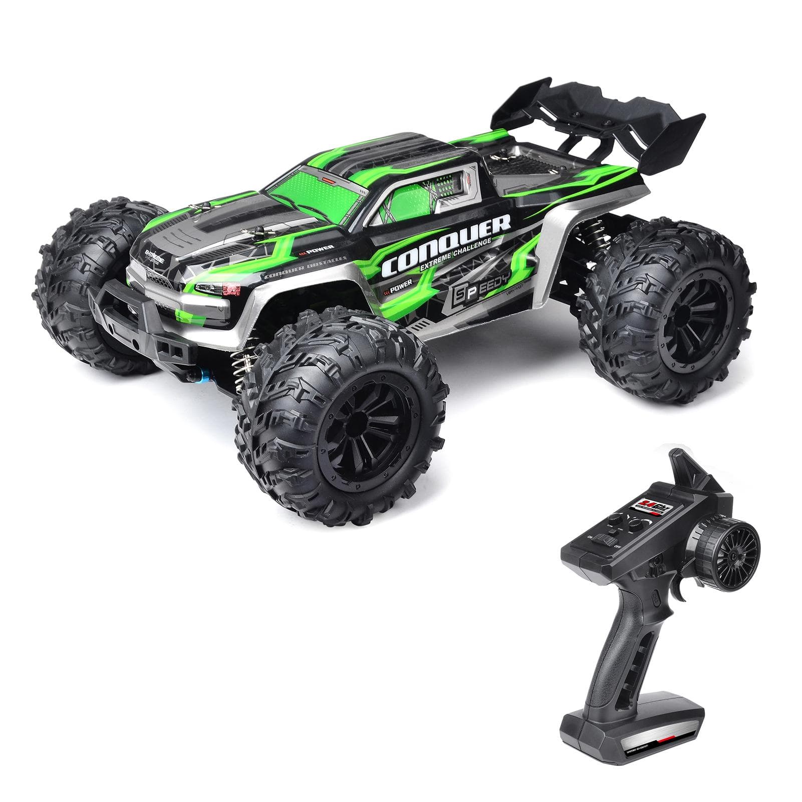 OffRoad Truck RC Car High Speed 38km/h 1/16 2.4GHz Racing Car 4WD RTR Toy for Kids Boys 2 Battery 1 battery green