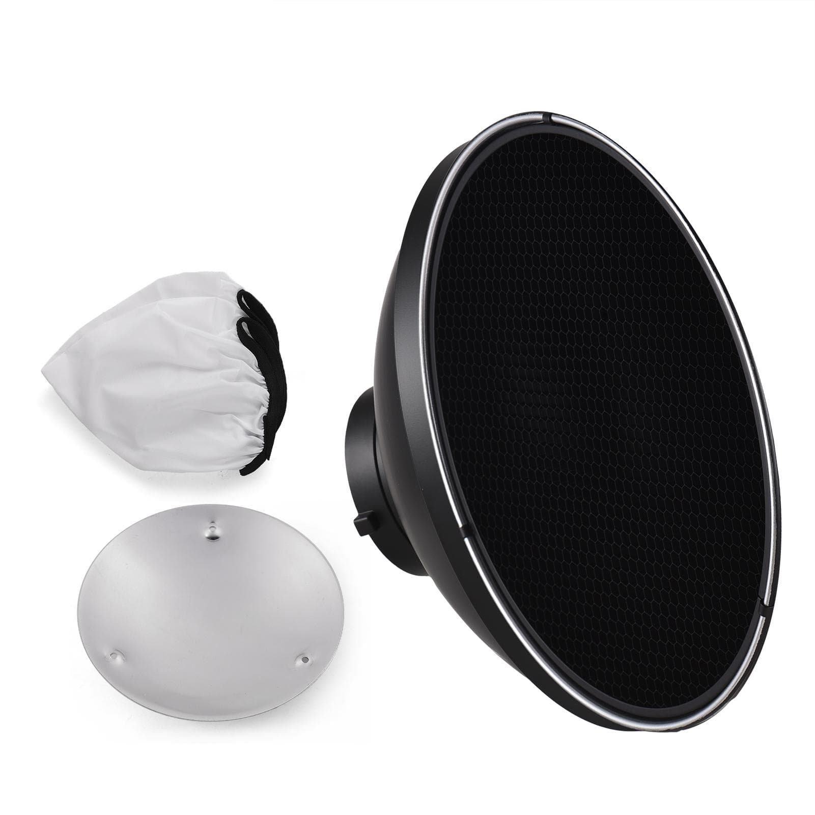 30cm/11.8in Standard Reflector Beauty Dish Bowens Mount with White Diffuser Reflector Honeycomb Silver Inner Surface black