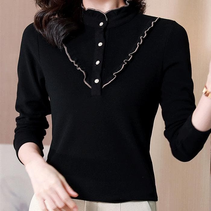 New Autumn and Winter Double-sided Velvet Design Large-size Top for Women Thickened Warm Long-sleeved Base Shirt for Women 3XL