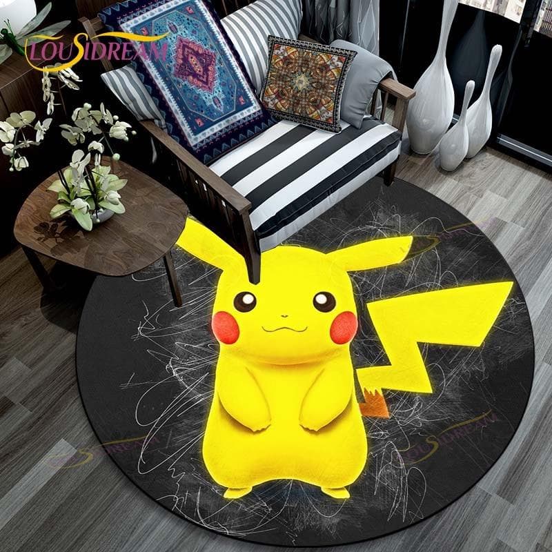 Living Room Carpet Pikachu Cartoon Pokemon 3D Round Mats for Coffee Table Home Kids Floor Rug Covering Anti-Slip Area Rug 80cm