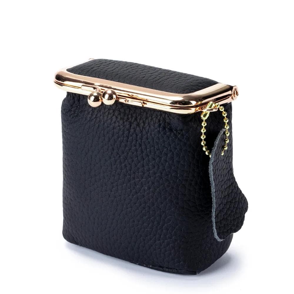 Women's Coin Purse Genuine Leather Wallet Kiss Buckle Mini Wallet Coin Bag Lipstick Storage Bag Ladies Clutch Bag Drop Shipping black