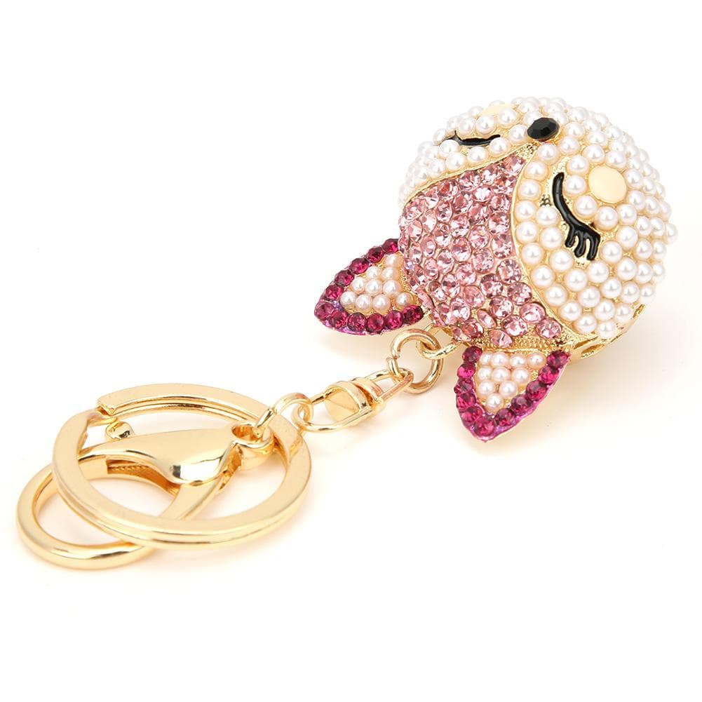 Fox Head Key Ring Pink Rhinestone Decorative Environmental Protective Electroplated Key Chain