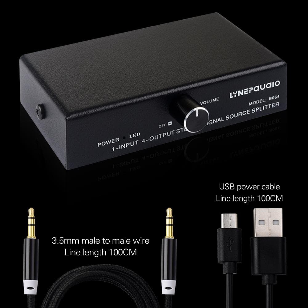 LYNEPAUAIO B064 1 in 4 out Audio Signal Distributor Stereo Signal Source Audio Splitter Lossless RCA Interface black