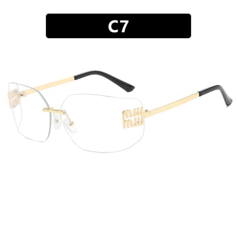 Funky Metal Luxury Rimless Sunglasses Women Designer Rivets Rectangle Gradient Curved Shades Classic Sun Glasses Female As Picture