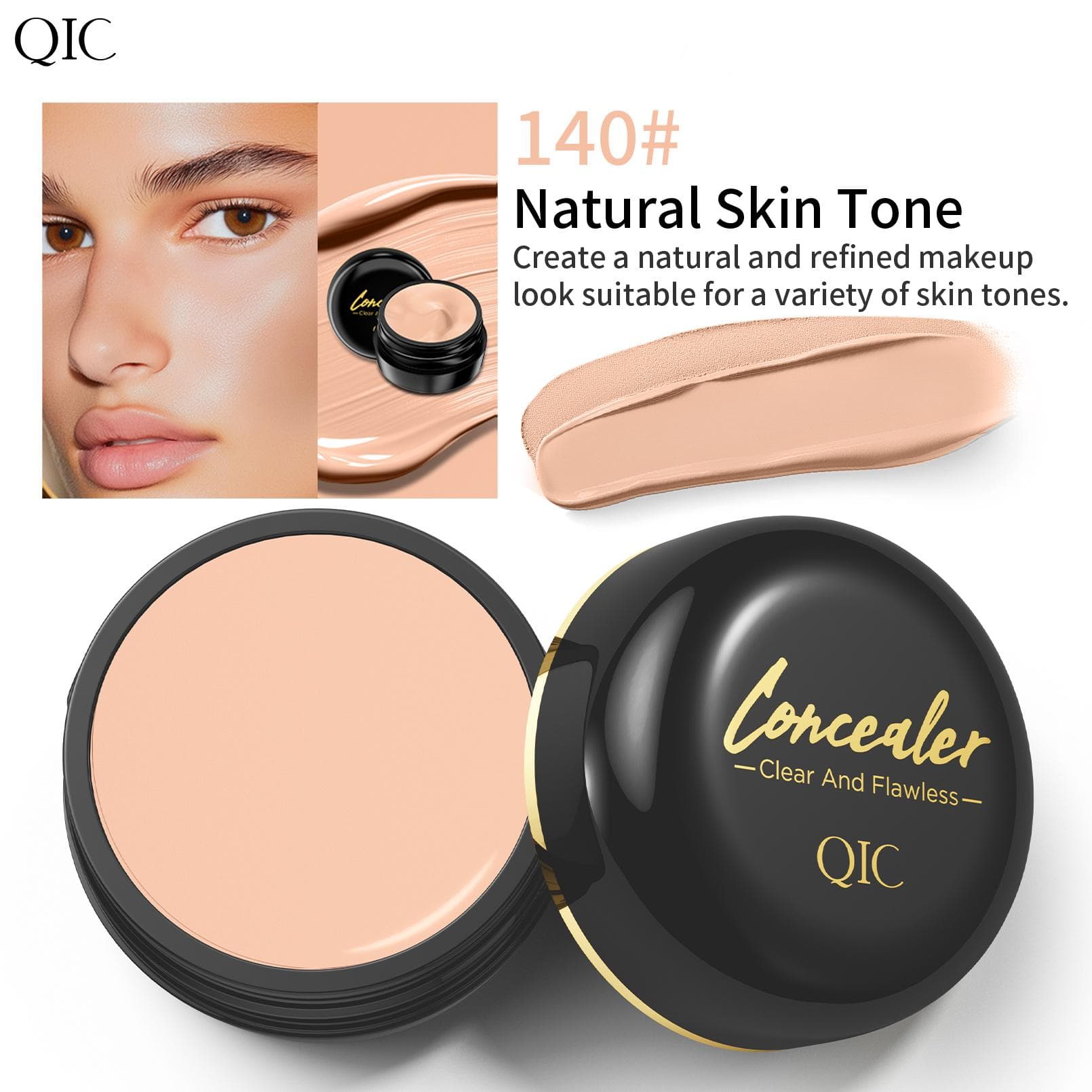 Full Coverage Concealer Cream - Waterproof, Matte Finish for All Skin Tones, Hides Scars & Dark Spots, Long-Lasting, Multi-Color, Plant-Based Formula 140#