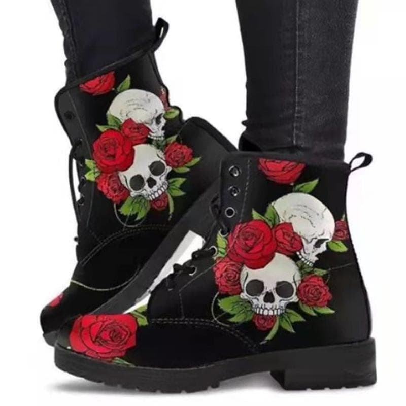 2026 Fashion New Women's Boots Printed Leather Combat Boots Motorcycle Boots 41
