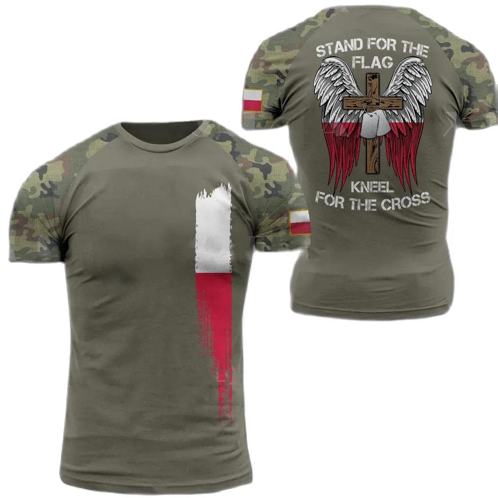 Polish Flag Camouflage Print 3D T-shirt Round Neck Men's Short Sleeve Soldiers Army Quick Dry Loose Comfortable New Sports Top XXL