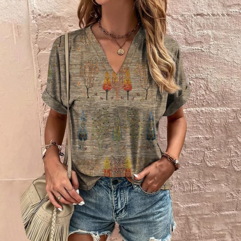 Retro Women's T-Shirt Summer V-Neck Short Sleeve Tee Casual Harajuku Stripe Print T Shirt for Women Streetwear Pullover Tops New 3XL