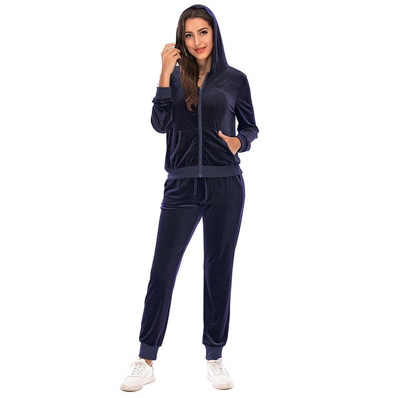 Women's Velvet Velour Super Soft Stretch Lounge Jacket Top and Bottom Set with Relaxed Zip Up Hoody and Jogger Sports Tracksuit S brown