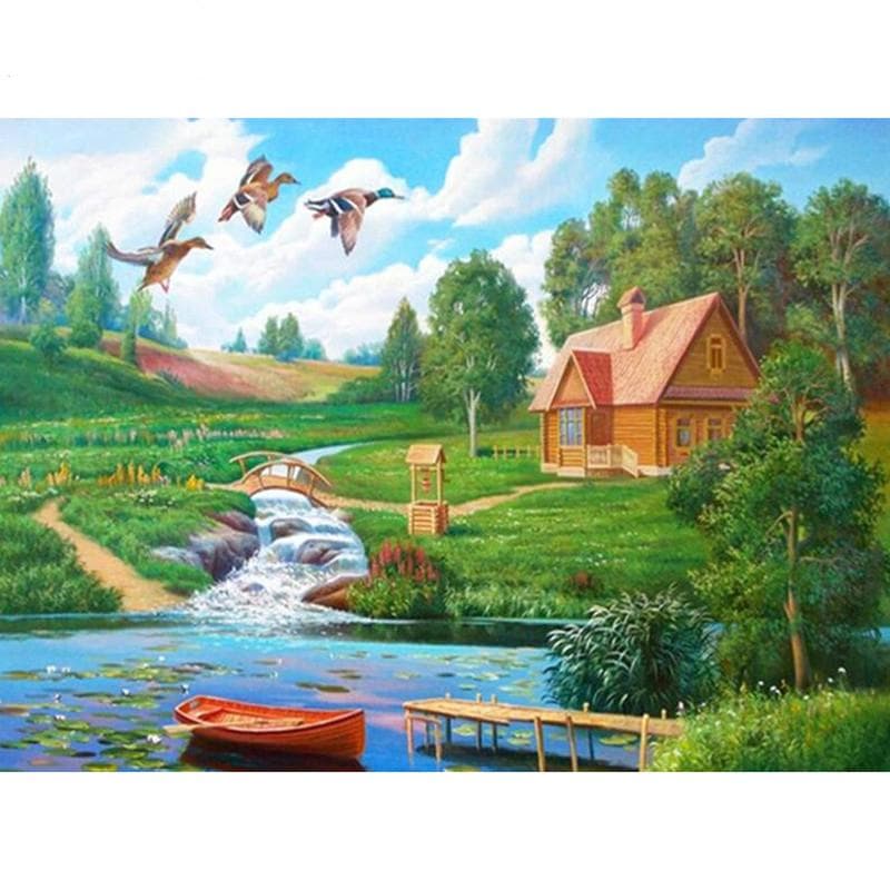 5D DIY Diamond Painting Riverside Scene Embroidery Mosaic Cross Stitch Rhinestone Decoration 20X30CM