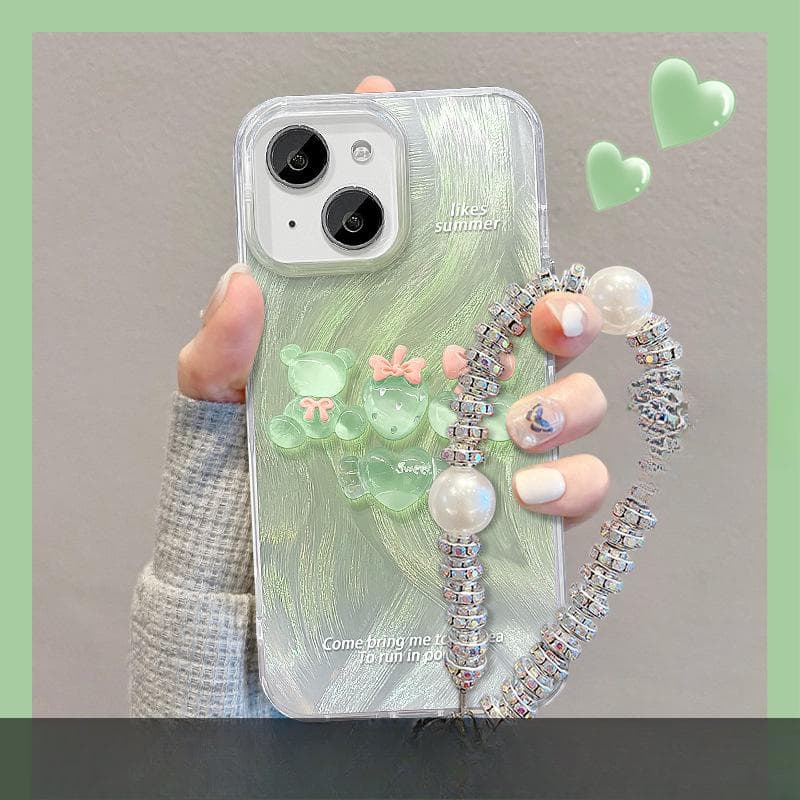 Suitable for Apple 15 Mobile Phone Case Summer Iphone14 Peach Doll Stand 13 Feather Yarn 12 High-end Sense Chain 11 iPhone SE (2nd Generation)