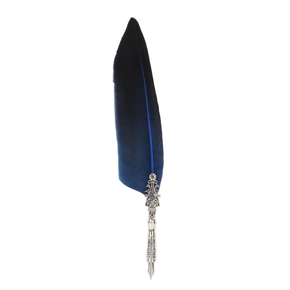 Vintage Retro Feather Dip Pen Alloy Nibs Calligraphy Writing Pen Gift with Box(Blue) blue
