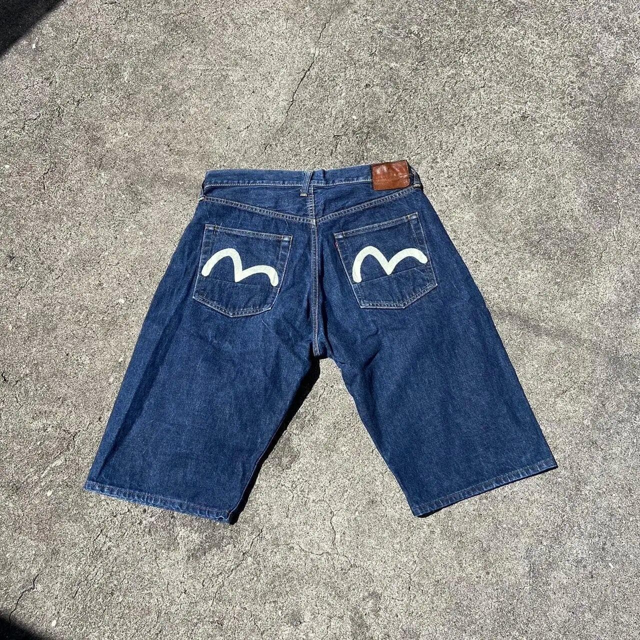 Unisex Y2K Jeans Men Women Hip Hop Cartoon Graphics Streetwear Retro Patchwork Denim Short Retro Loose Denim Casual Shorts S