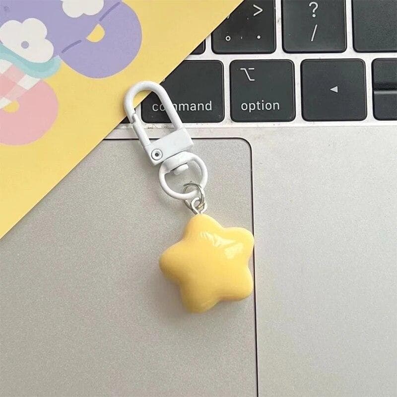 1 PCS Cute Yellow Pink Stars Keychain Pendant Keyring For Girls Backpack Charm Headphone Case Accessory Creative Gifts yellow