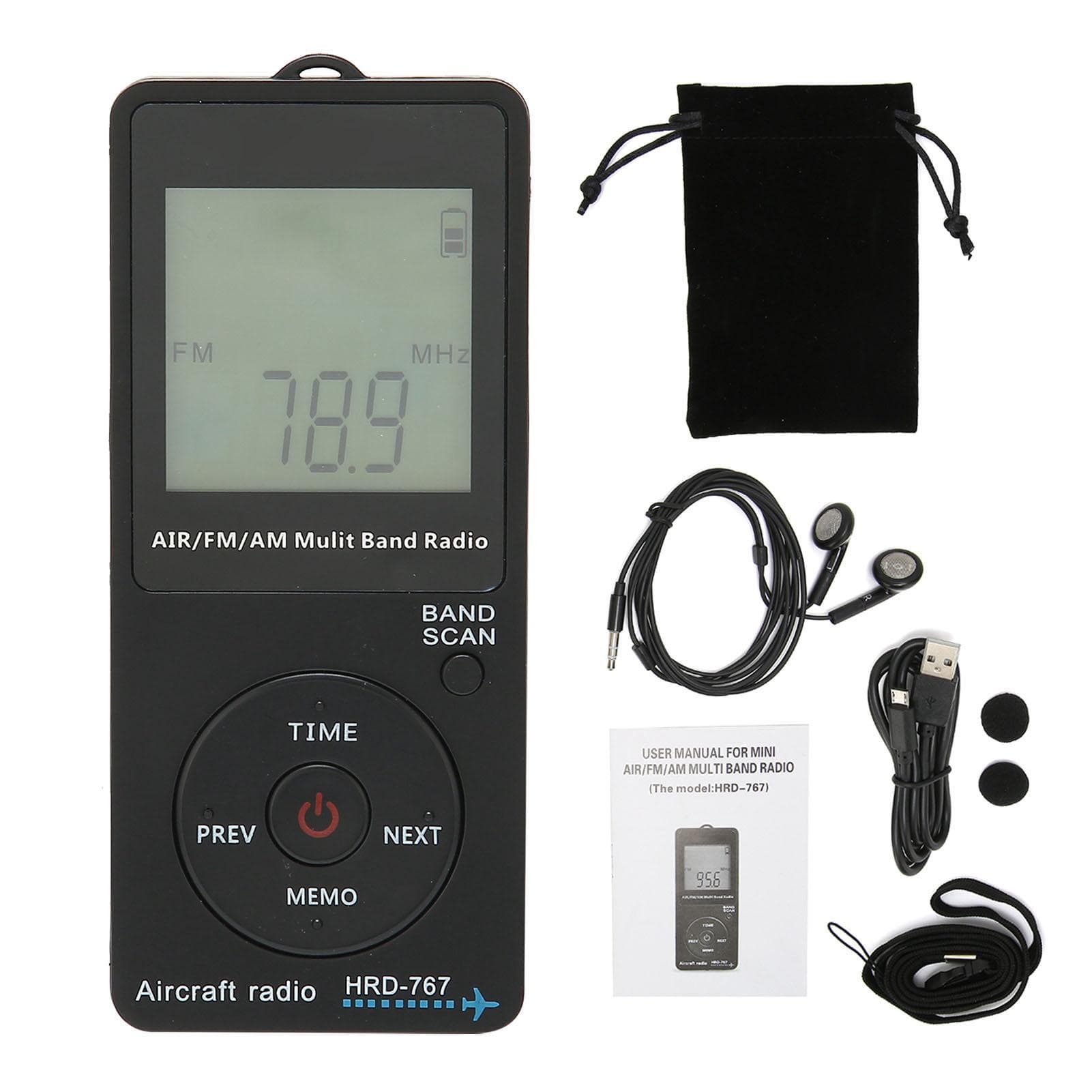 HRD?767 Portable Radio Aircraft Band Automatic Power Off FMAMAIR Radio with Earphone