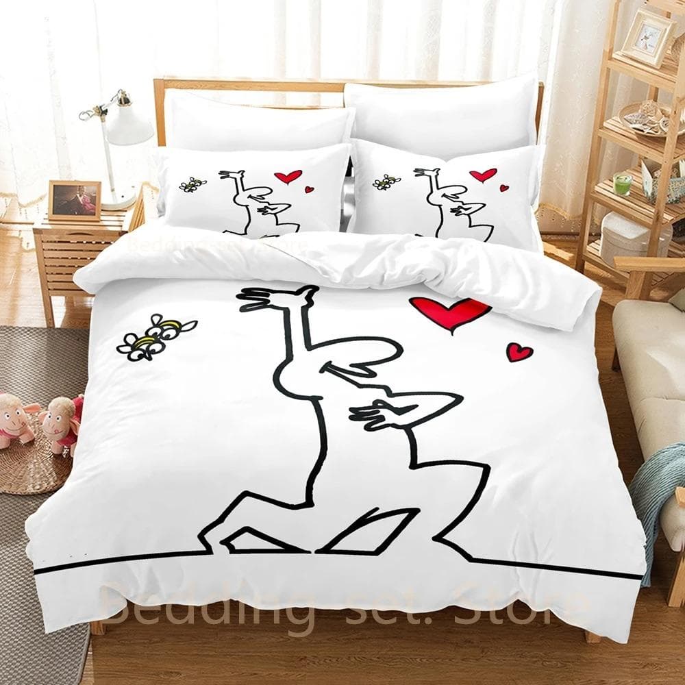 La Linea The Line Osvaldo Cavandoli Bedding Set Single Twin Full Queen King Size Bed Set Menwomen Bedroom Duvetcover Sets 70x133cm 2pcs