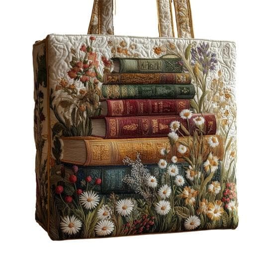 Quilted Tote Bag Women Vintage Shoulder Bag Flowers Animals Handbag Floral Purse for Commuting Party Daily Errands J