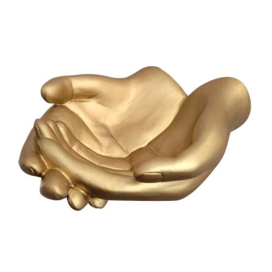 Palm Sculpture Jewelry Plate Wall Art Hand Statue Storage Tray Resin Golden