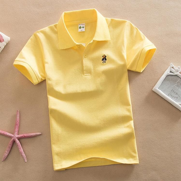 1-13-15 Years Old Solid Color Polo Shirt White Red Black Short-sleeved Student Summer School Uniform Older Children Pure Cotton T-shirt 100cm