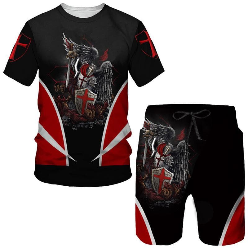 Fashion Knights Templar 3D Print Tees/Shorts/Sets Men's Short Sleeve T-Shirt Tracksuit Vintage Harajuku Streetwear Clothing Suit XXL