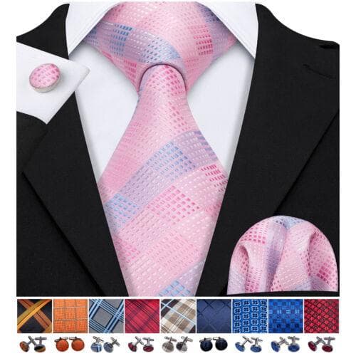 198 Colors Mens Silk Tie Black Blue Red Necktie Hanky Cufflinks Wedding 3PCS Set N-0350