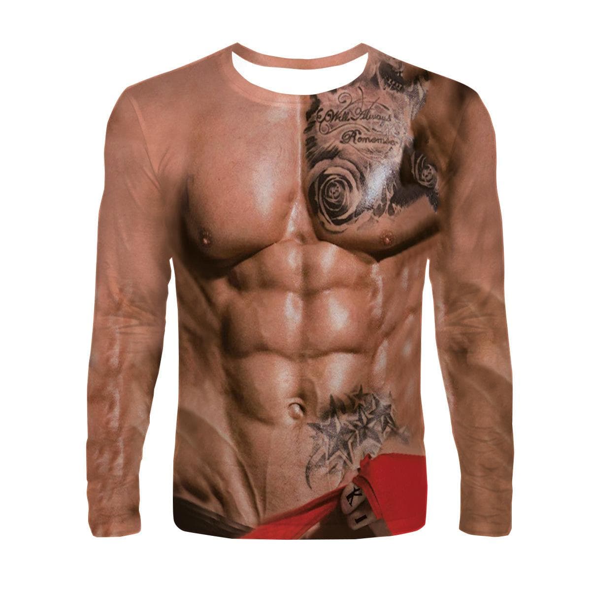 Fake Muscle Funny 3D Print T-Shirts Men Woman Long Sleeve T Shirt Hip Hop Streetwear Harajuku Pullovers Tees Tops Kids Clothing XL