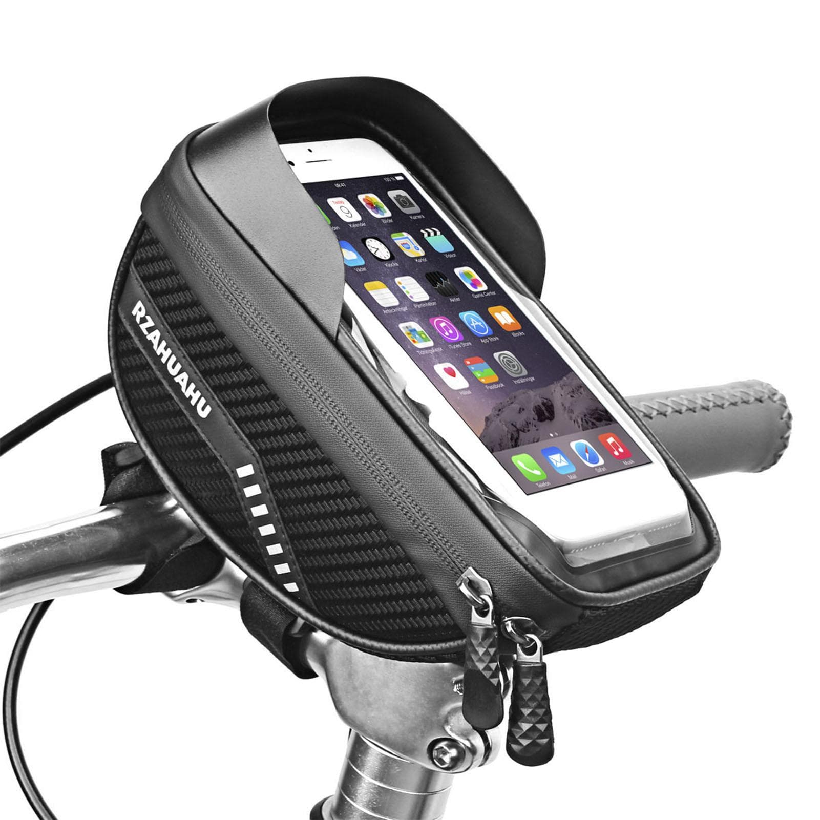 Bicycle Phone Mount Bags Waterproof Front Frame Top Tube Bag with Touch Screen Phone Holder Case black