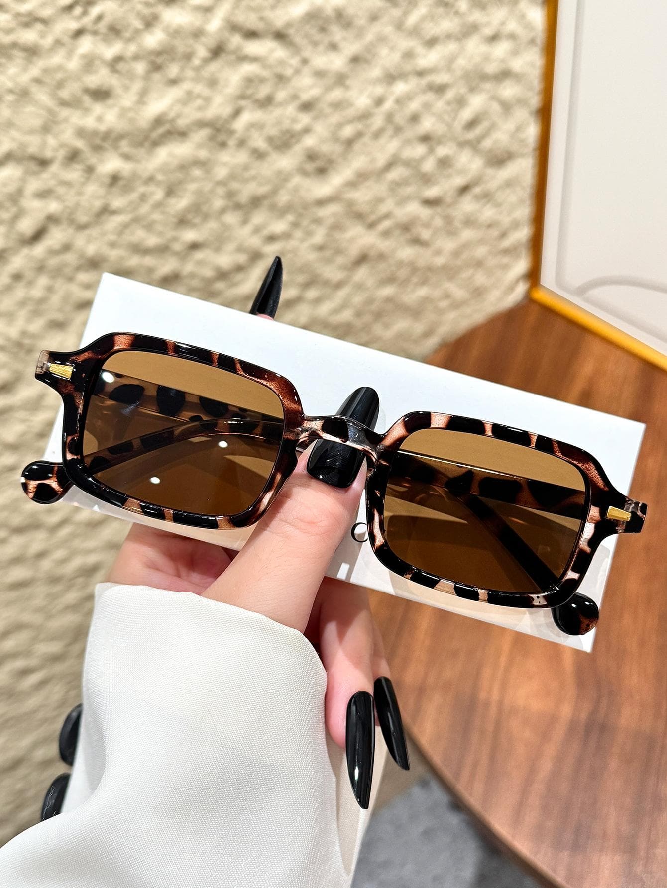 1Pc Fashionable Rectangular Frame Glasses with Rice Nail Decoration Unisex for Daily Wear Stylish Accessories