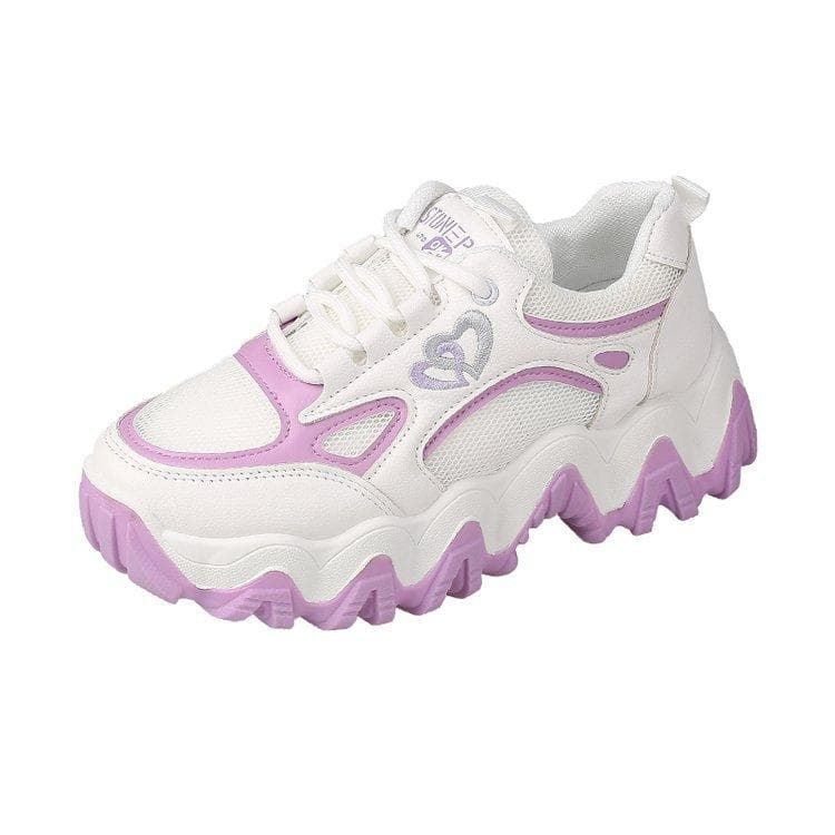 Breathable Daddy Shoes Women Spring and Summer New Sports Shoes Women Korean Version All-match Hollow Running Shoes Women Increase Height 40 purple