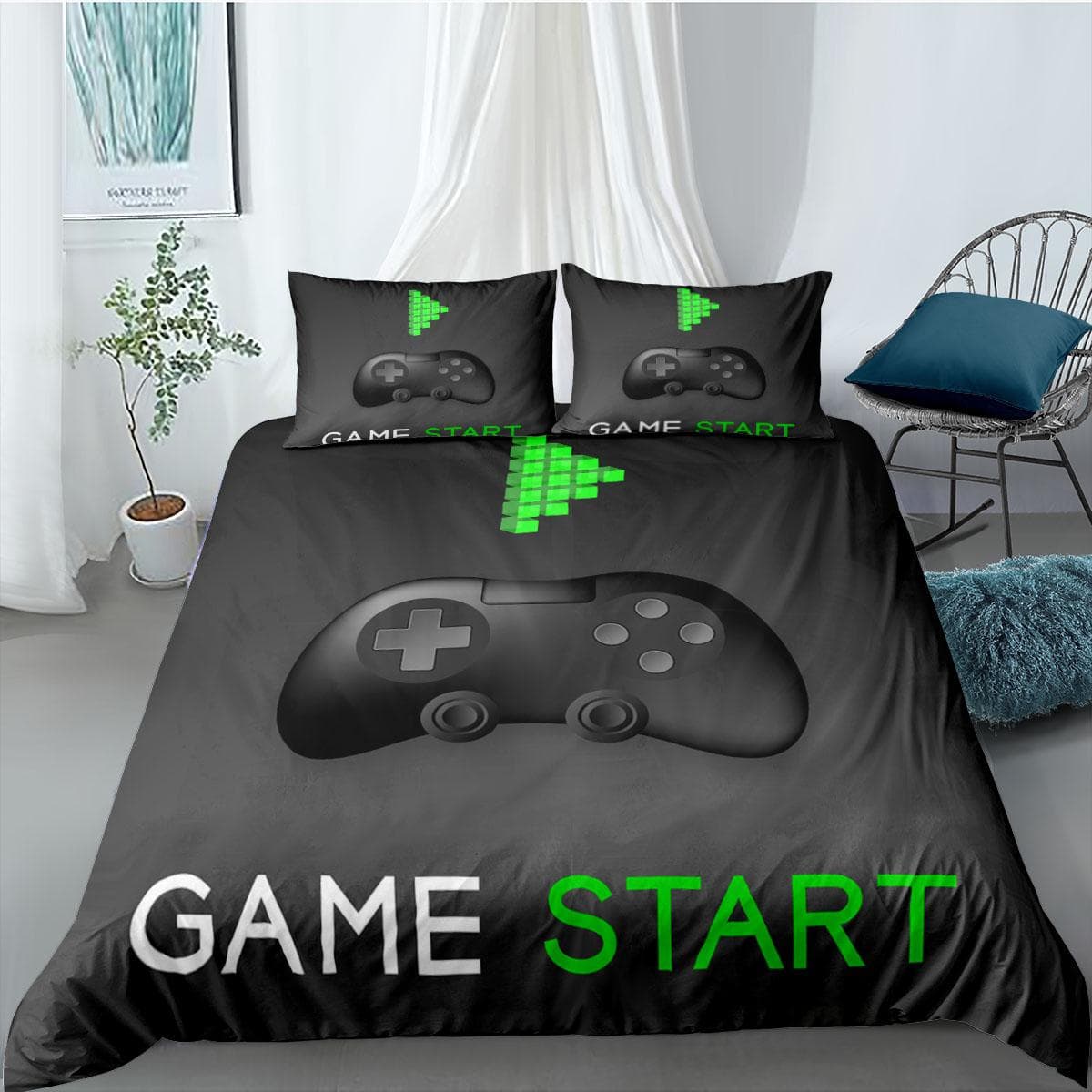 Gamer Duvet Cover Set Queen King Full Size for Kids Boys Girls Bedding Set Gamepad Pattern Quilt Cover Polyester Comforter Cover EU single(135x200cm)