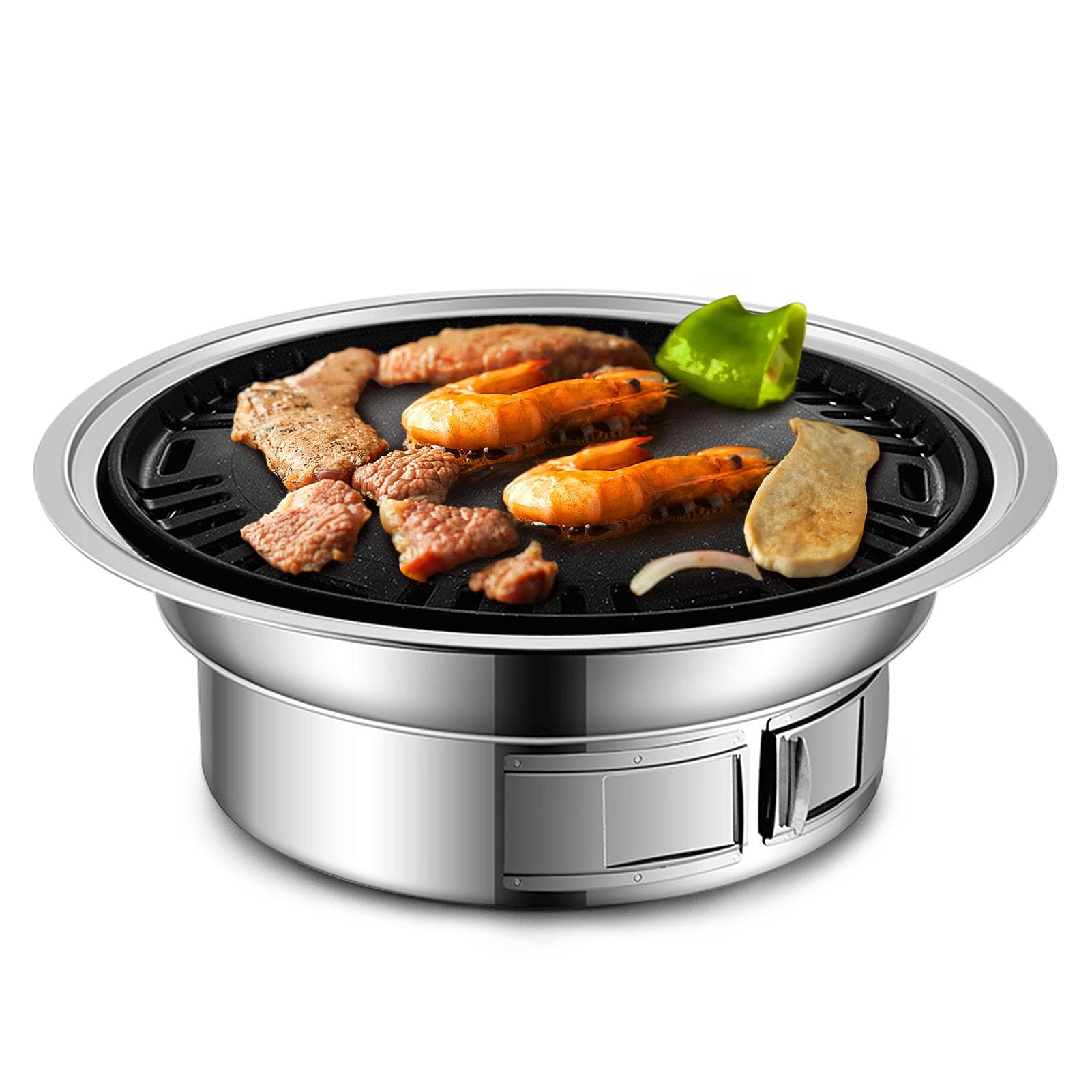 Charcoal Grill Nonstick Korean Barbecue Grill Portable Stainless Steel BBQ Charcoal Grill Stove silver