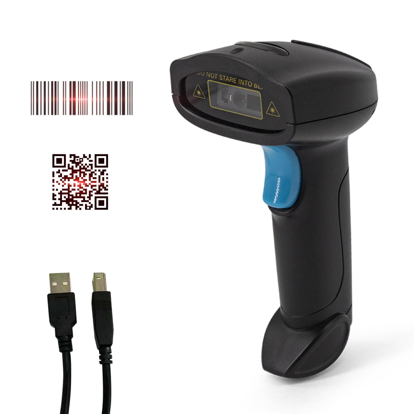1D 2D Barcode Scanner Handheld USB Wirelss Bar Code Reader Manual Trigger/Auto Continuous Scanning U-2W black