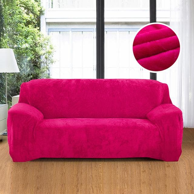 Velvet Plush Thicken Sofa Cover All-inclusive Elastic Sectional Couch Cover for Living Room Chaise Longue L Shaped Corner Covers 3 seaters rose red