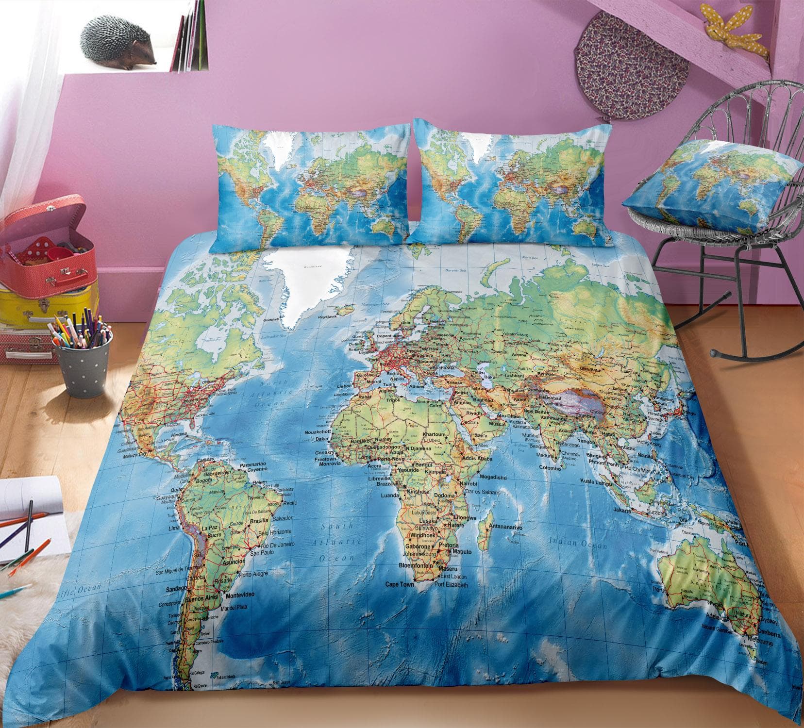 Map Print Duvet Cover Set with Pillowcase Quilt Cover Luxury Bedding Suit Man Woman King Size Bedding Home Textiles Cama 105--180x220cm