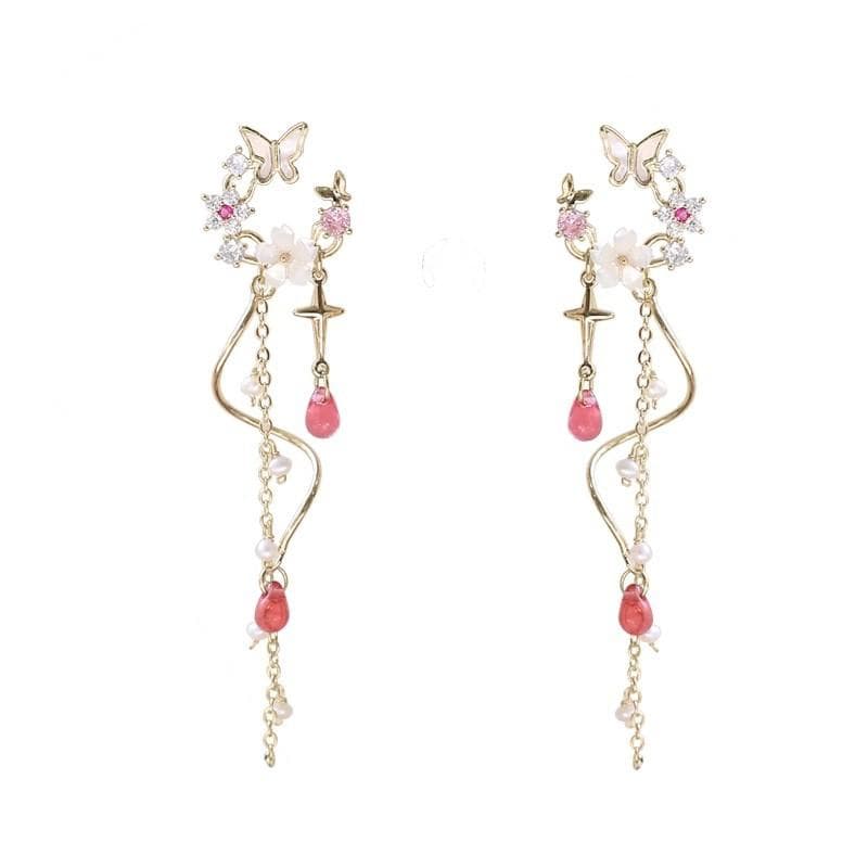 Flower Butterfly Long Tassel Earrings For Women Fashion Personality Cute Daily Accessories Party Jewelry Birthday Gift