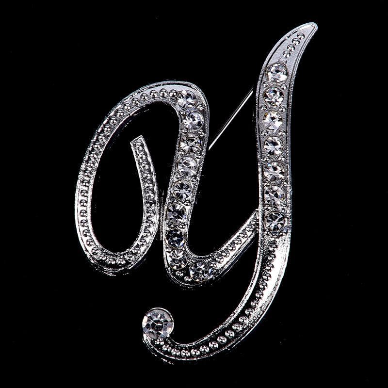 Crystal Rhinestone 26 Letters Women Collar Brooch Pin Corsage Bouquet Jewelry Y