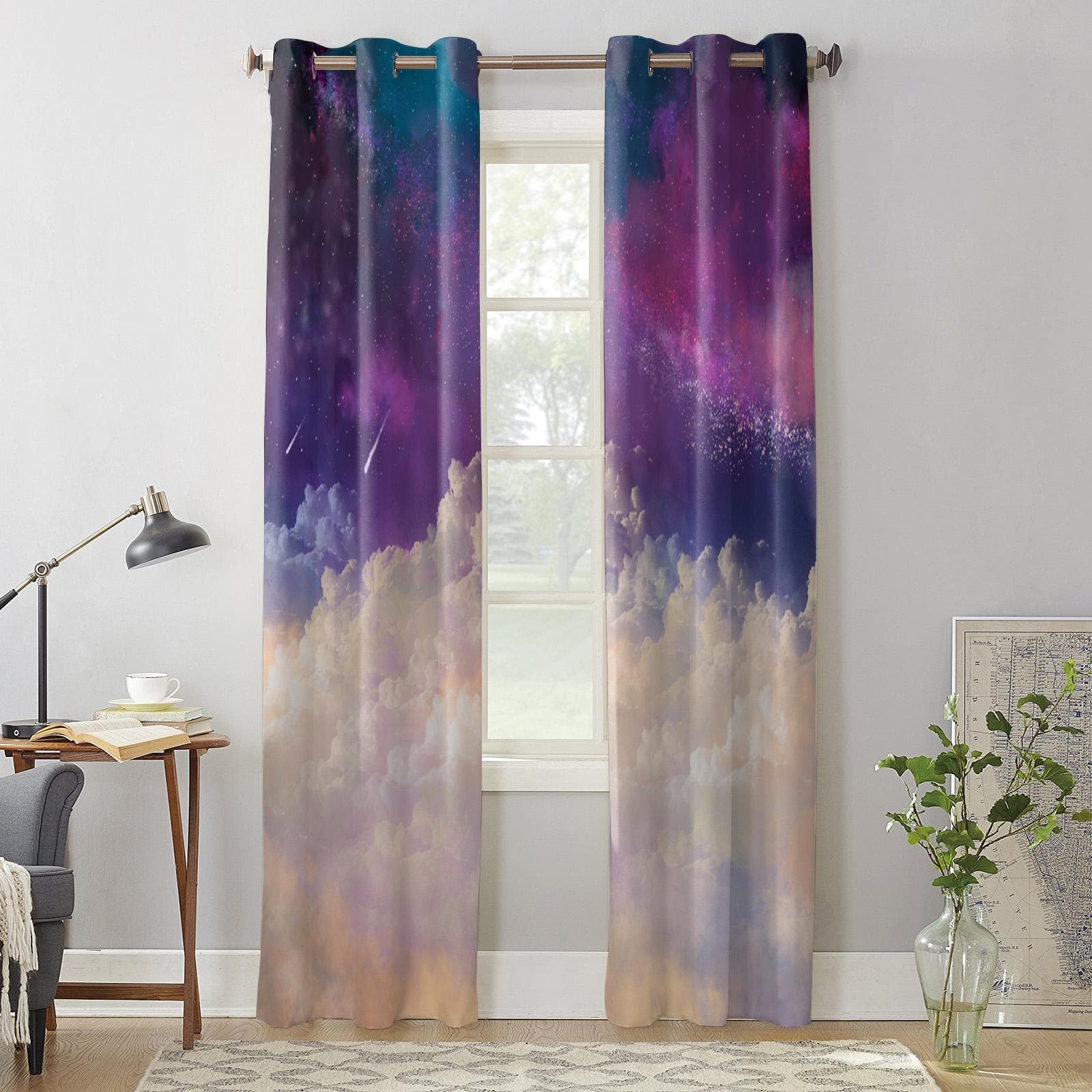 Sky Clouds Night Sky Windows Curtains Living Room Bedroom Window Treatments Household Kitchen Curtains 135W x 60H(cm) x1