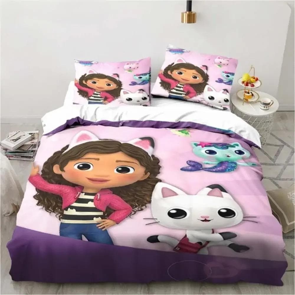Gabby's Dollhouse Bedding Set Cartoon Pillowcases Quilt Cover For Girl Kids Gift Sing Twin Full Queen Cute Kawaii 3D Duvet Cover EU Single 135x200cm