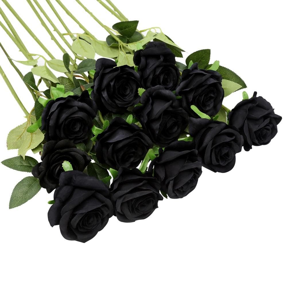12 Pcs Simulation Rose Artificial Silk Rose Flower Fake Flowers for Wedding Bouquet Party Home Decorations black