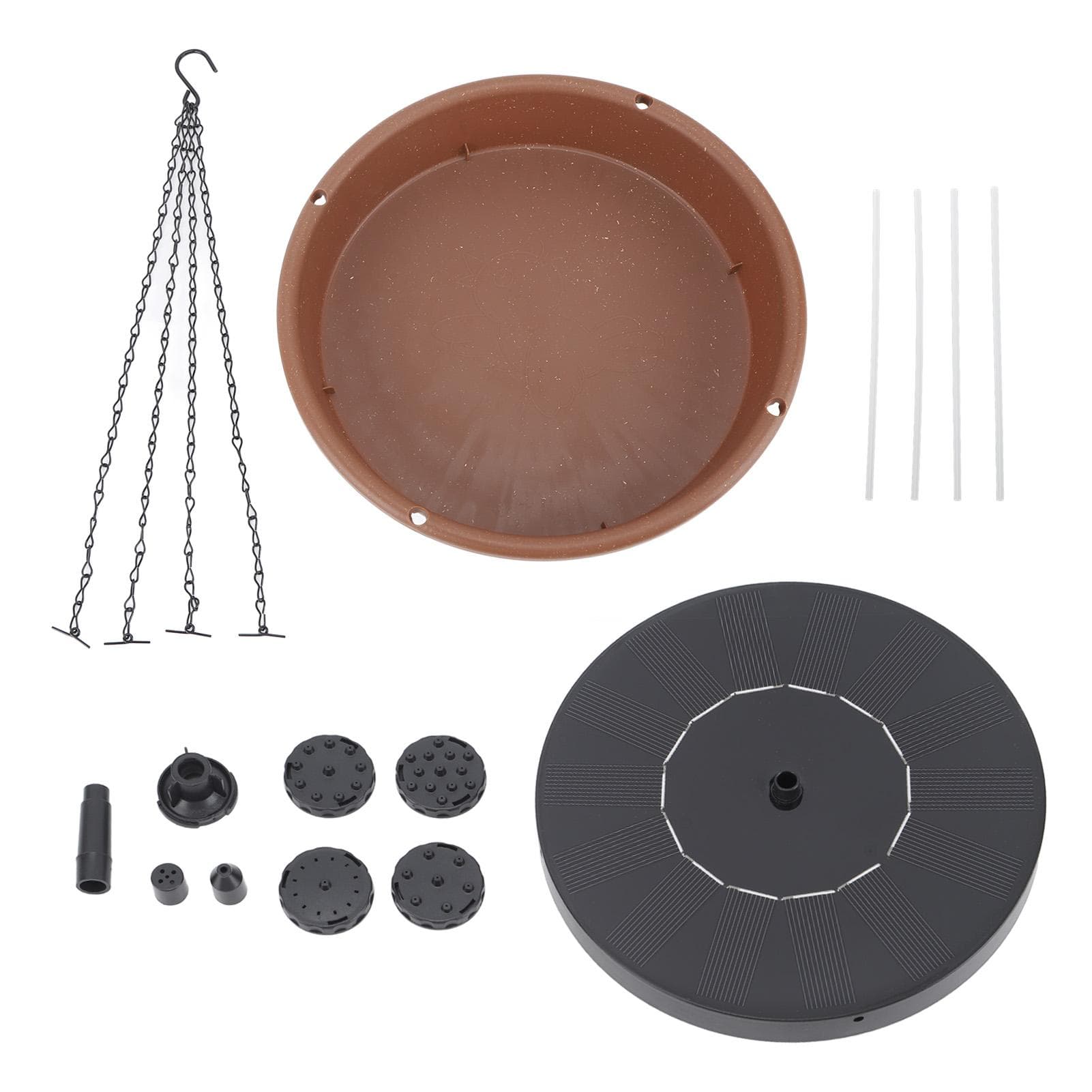 Solar Bird Bath Fountain Pump Hanging Style Deck Mount Metal Bowl for Outdoor Garden Patio Backyard