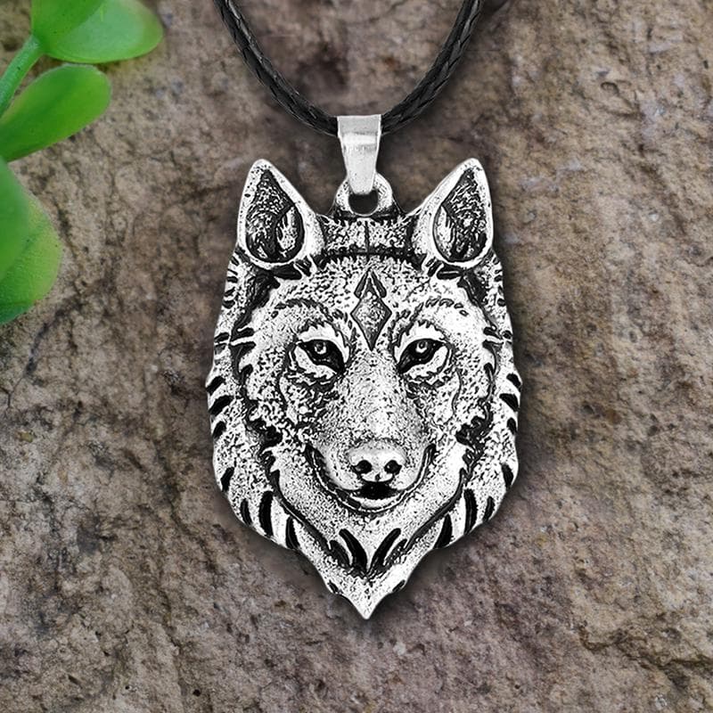 Tibetan Silver Wolf Head Pendant Necklace Amulet Animal Viking Gift silver