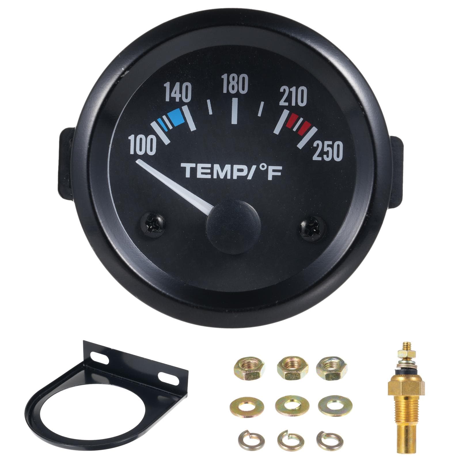 2 52mm Water Temperature Gauge, 12V Coolant Temp Gauge with Sensor White LED Backlight 100250 Fahrenheit black
