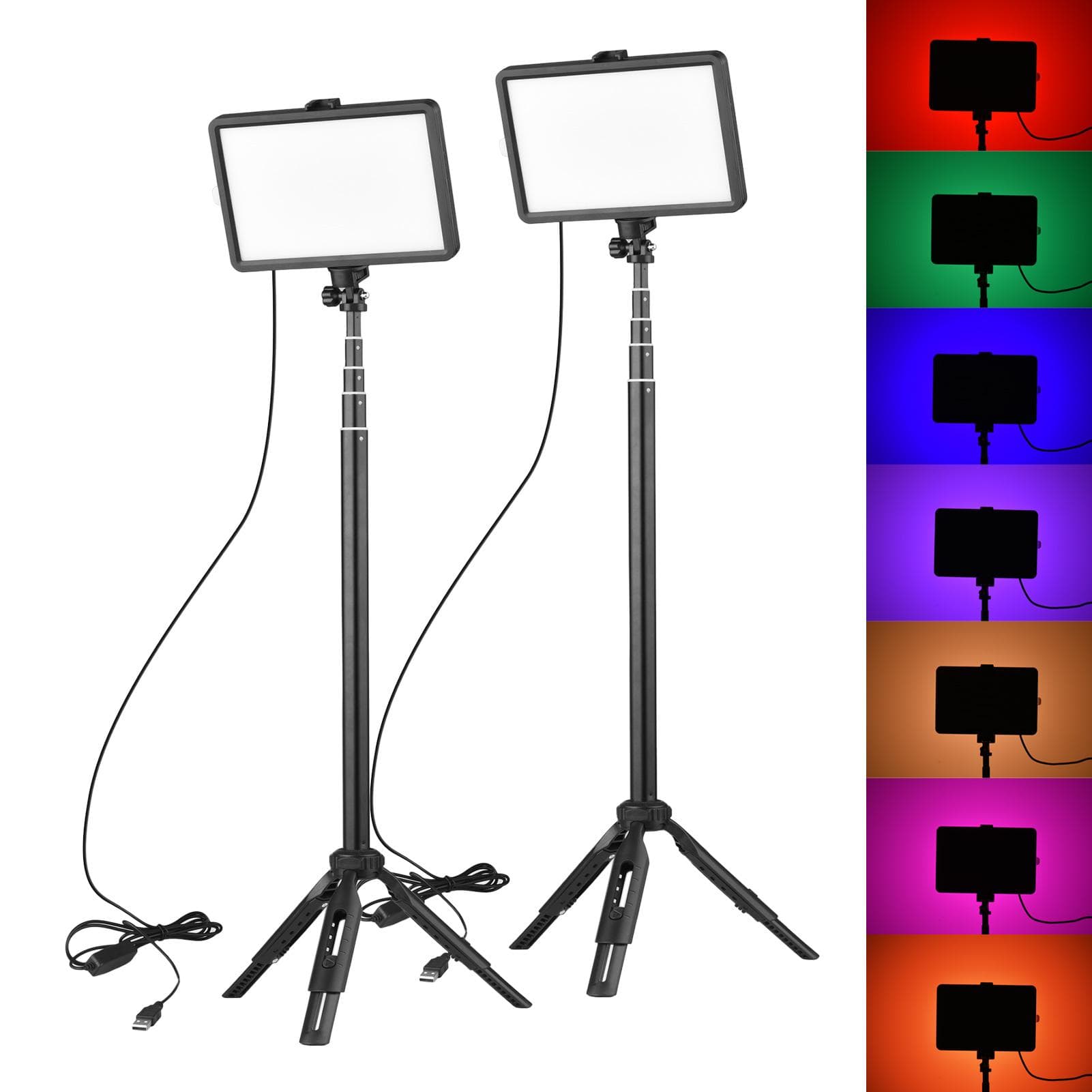 Andoer Portable RGB Video Light Kit with 2 * LED Video Light 7 Colors Lighting 3200K-5600K 10 black