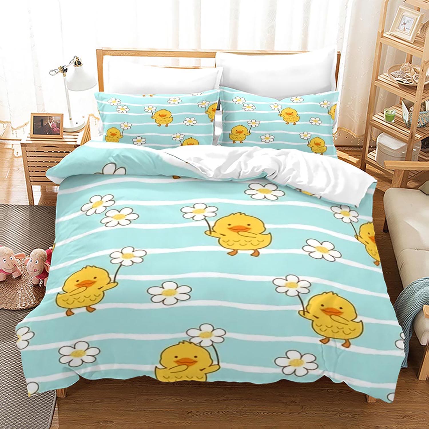 Yellow duck Bedding Set Single Twin Full Queen King Size Little duck Bed Set Aldult Kid Bedroom Duvetcover Sets 3D Print 020 AU Single(140x210cm)