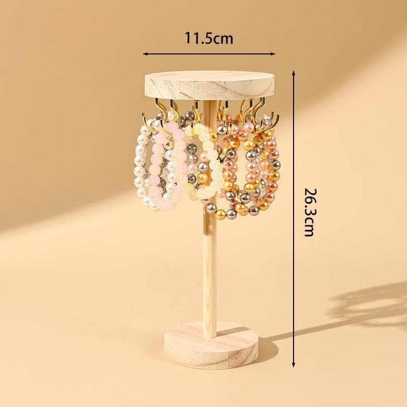 1Pcs Round Solid Wood Bracelet Stand Earrings Necklace Display Shelf Stall Decoration Hanging Holder Multifunctional Jewelry Display Rack S