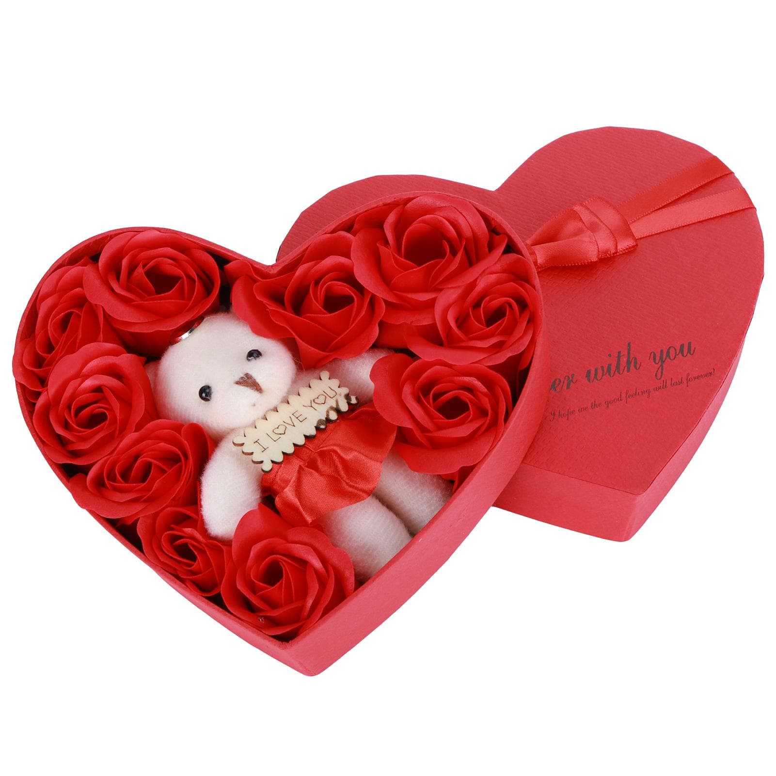 Artificial Rose Flower with Bears Gift Box Soap Flowers for Birthday Valentine s DayRed red