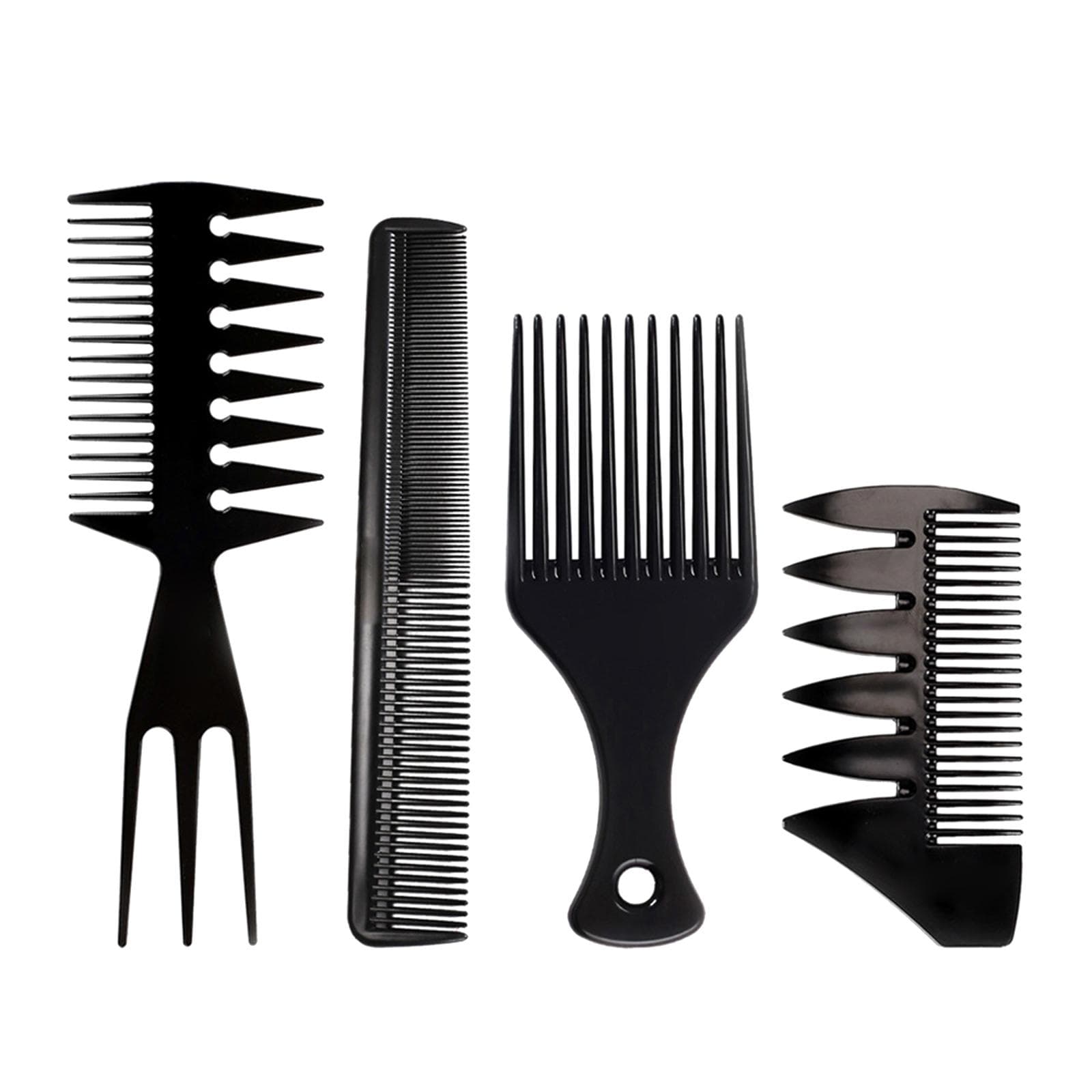 4PCS Hair Brush Comb Set Wide Tooth Comb Hairdressing Styling Tools Wet Pick Barber Comb black