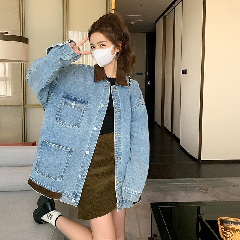 Spring Work Denim Jacket Women's Loose Large Size Casual Jacket XL
