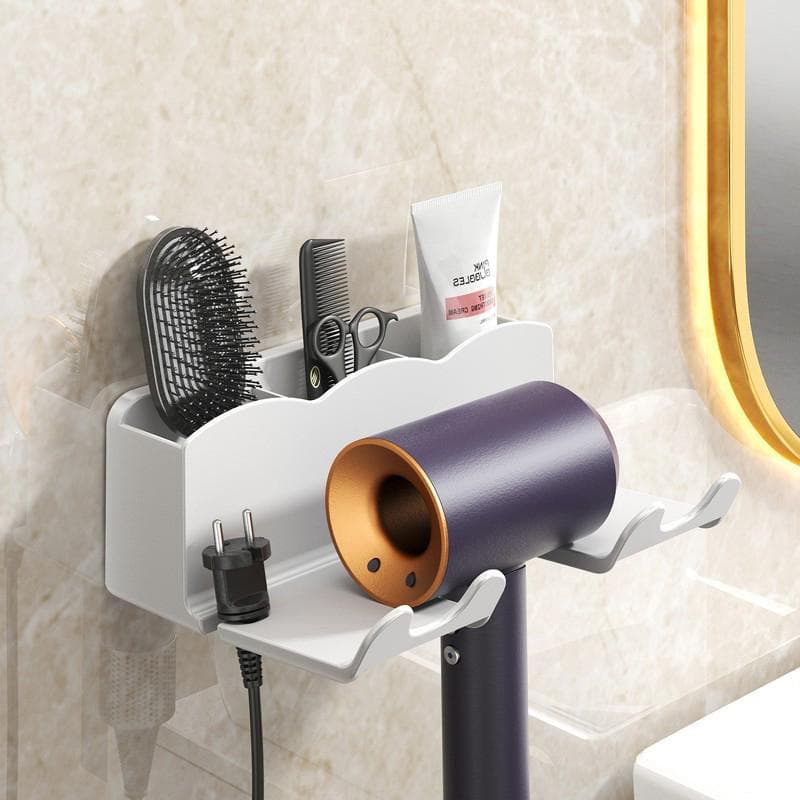 Wall Mounted Hair Dryer Holder for Bathroom Shelf Without Drilling Plastic Hair Dryer Stand Bathroom Organizer white