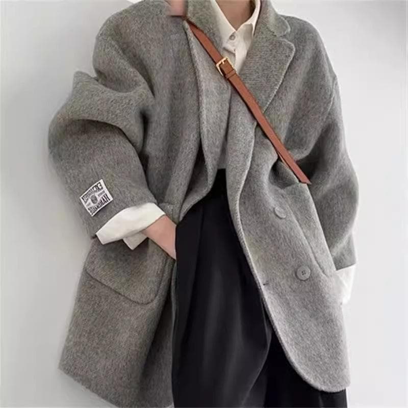 Medium Thickened Autumn and Winter New Korean Version Temperament Gray Woolen Jacket Short M